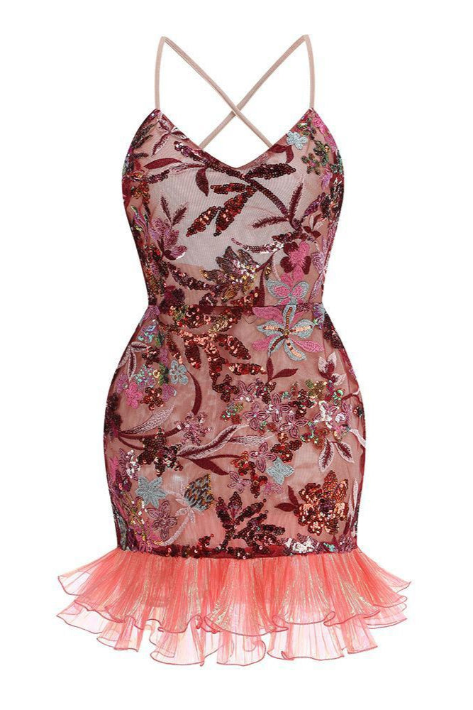 floral backless mini dress SALE Jessica Bara Shoria Flower Sequin Backless Mini Dress