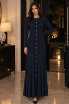 Jessica Bara Sica 2 Knit Button Long Sleeve Maxi Dress