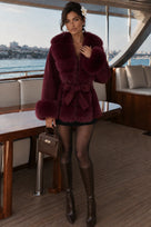 SALE Jessica Bara Sileyan Fur Belted Coat
