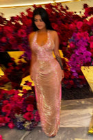 Jessica Bara Simpson Halter Crystal Fringe Maxi Dress