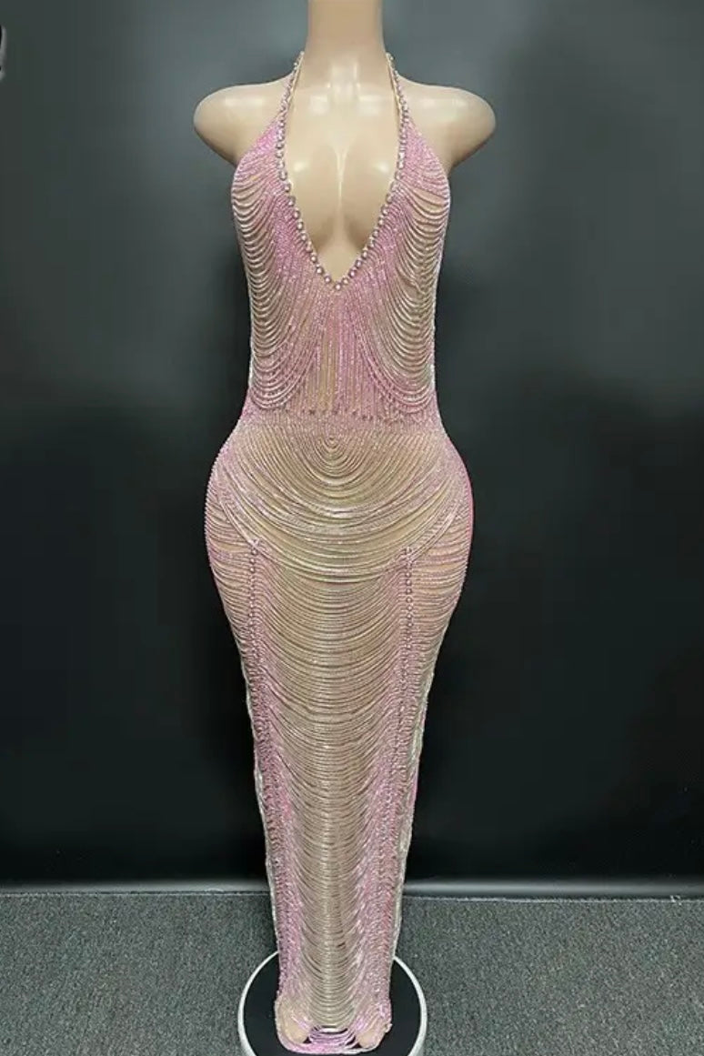 Jessica Bara Simpson Halter Crystal Fringe Maxi Dress JESSICA BARA Jessica Bara Simpson Halter Crystal Fringe Maxi Dress JESSICA BARA