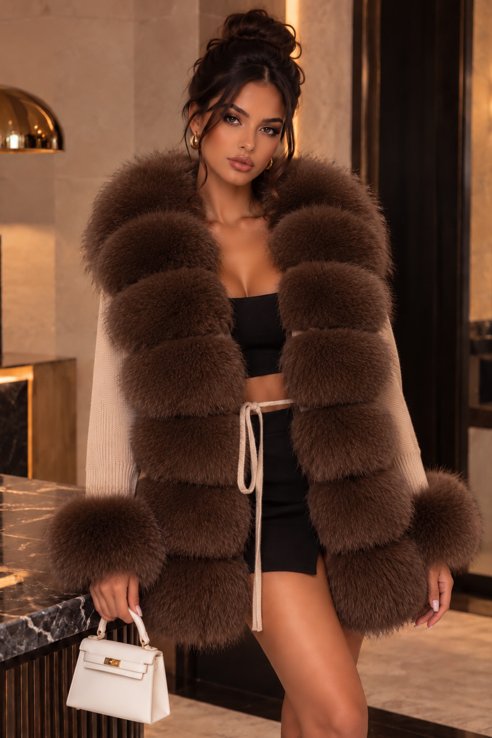 Jessica Bara Sylia Fur Knit Puffer Coat
