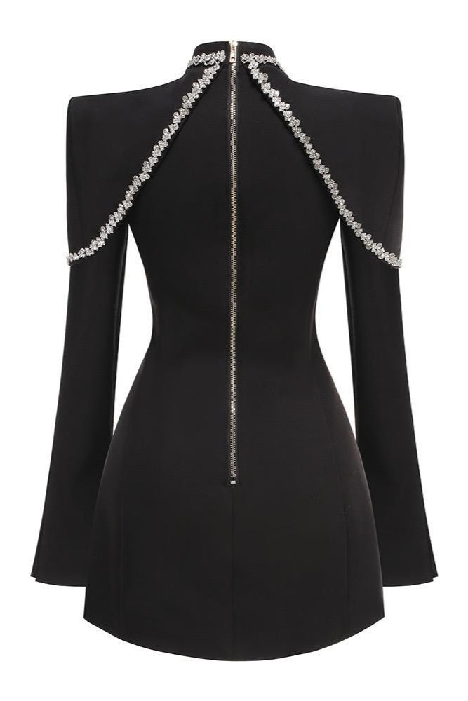 chinese dress ladies Jessica Bara Taki Long Sleeve High Neck Crystal Beaded Mini Dress – JESSICA  BARA