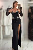 Jessica Bara Tanza Crystal Corset Slit Gown