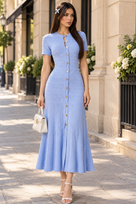 Jessica Bara Teva Gold Button Short Sleeve Maxi Dress