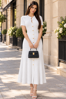 Jessica Bara Teva Gold Button Short Sleeve Maxi Dress
