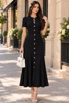 Jessica Bara Teva Gold Button Short Sleeve Maxi Dress