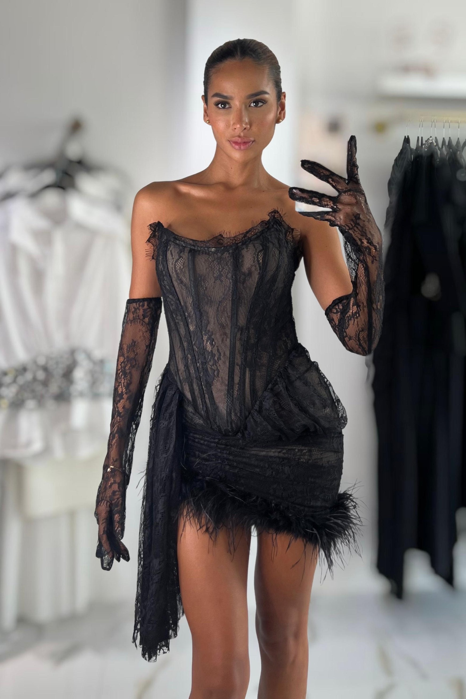 Jessica Bara Thaline Lace Corset Mini Dress With Gloves – JESSICA BARA