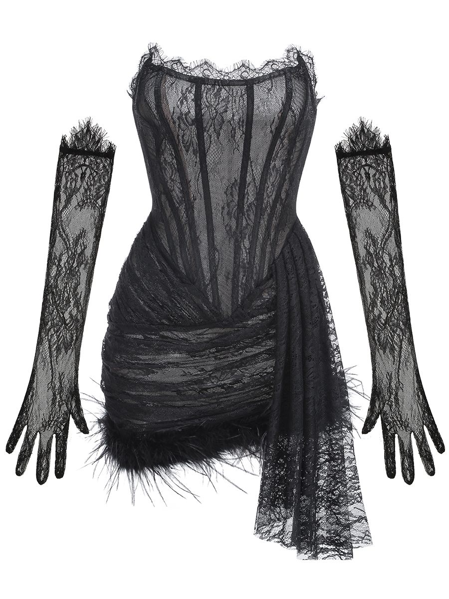 Jessica Bara Thaline Lace Corset Mini Dress With Gloves Jessica Bara Thaline Lace Corset Mini Dress With Gloves