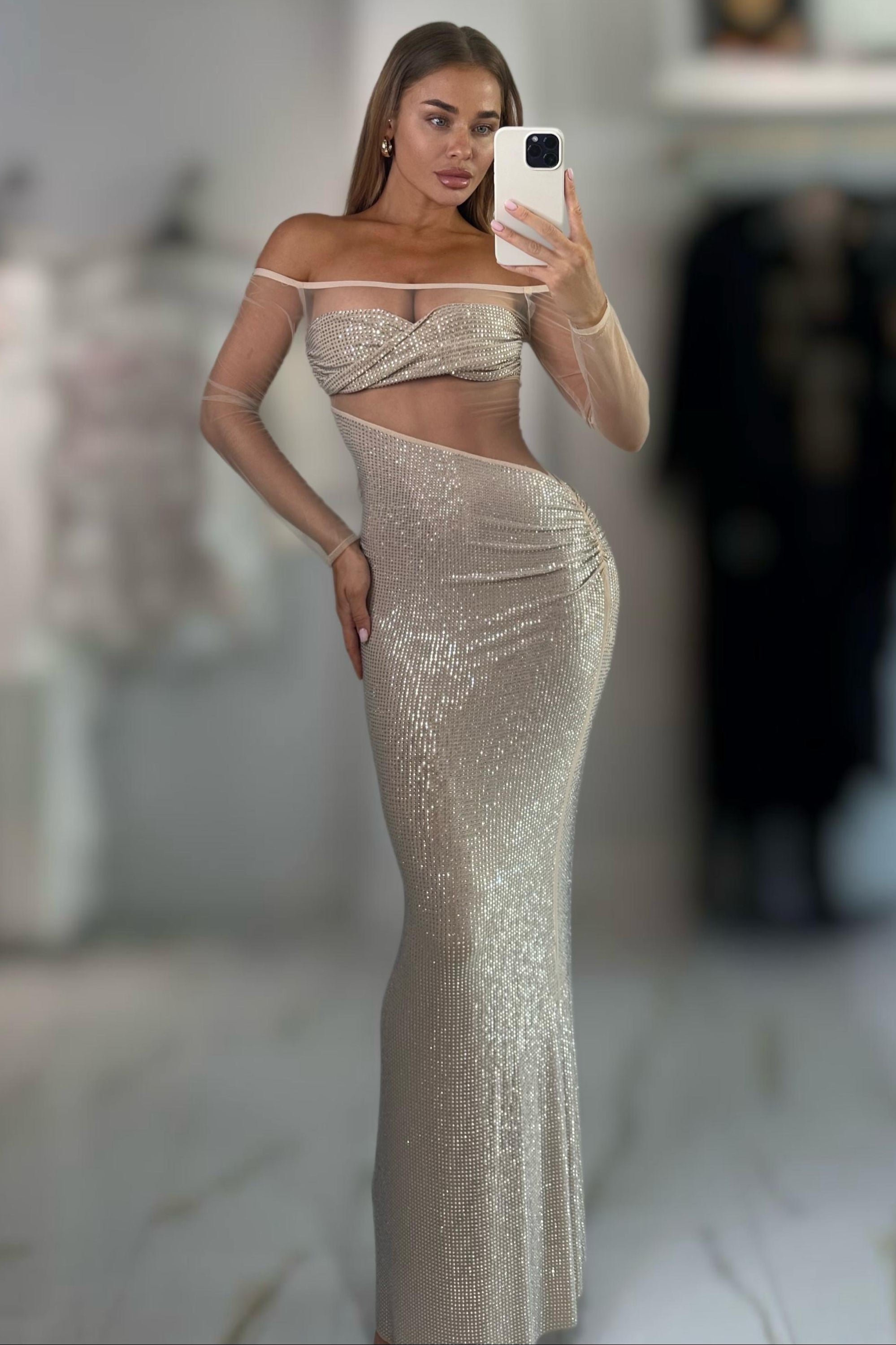 Jessica Bara Tonera Off The Shoulder Cut Out Maxi Dress