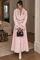 Jessica Bara Trenci Fur Flower Belted Long Coat