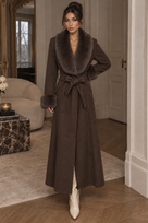 Jessica Bara Trenci Fur Flower Belted Long Coat