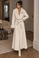Jessica Bara Trenci Fur Flower Belted Long Coat
