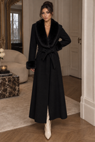 Jessica Bara Trenci Fur Flower Belted Long Coat