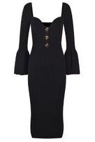 Jessica Bara Ugiene Knit Gold Button Long Sleeve Maxi Dress