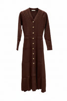 Jessica Bara Vedara Long Sleeve Gold Button Maxi Dress