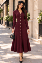 Jessica Bara Vedara Long Sleeve Gold Button Maxi Dress