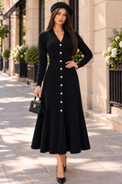 Jessica Bara Vedara Long Sleeve Gold Button Maxi Dress