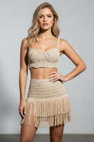 Jessica Bara Vedel Crochet Cropped Top and Fringe Mini Skirt Set