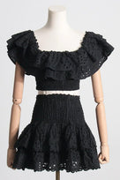 Jessica Bara Veka Off The Shoulder Ruffle Top and Mini Skirt Two Piece Set