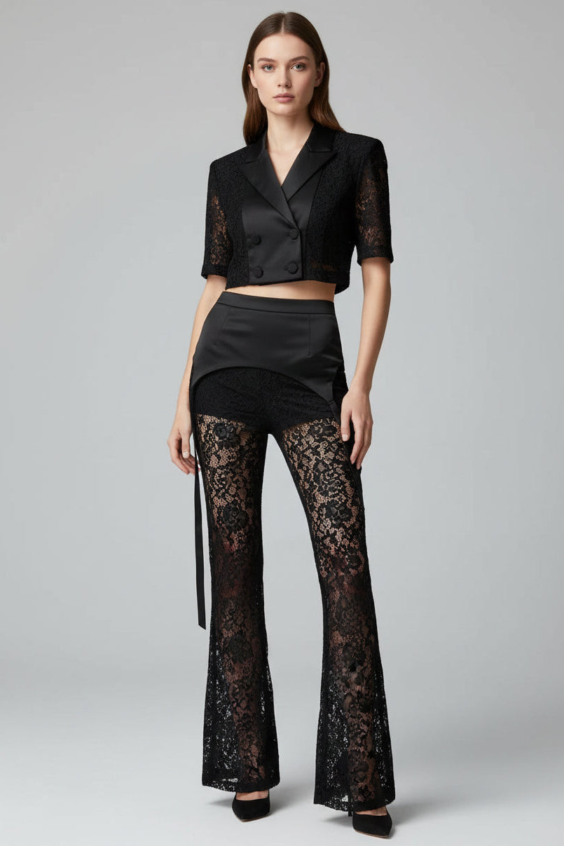 Jessica Bara Vendizer Lace Collared Top and Pants Set