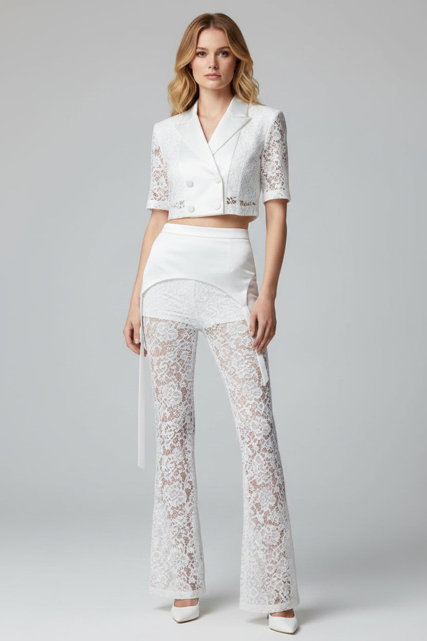 Jessica Bara Vendizer Lace Collared Top and Pants Set