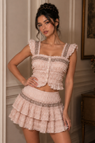 Jessica Bara Venice Rhinestone Top and Ruffle Mini Skirt Two Piece Set