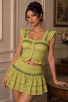 Jessica Bara Venice Rhinestone Top and Ruffle Mini Skirt Two Piece Set