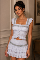 Jessica Bara Venice Rhinestone Top and Ruffle Mini Skirt Two Piece Set