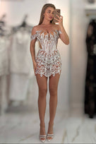 Jessica Bara Venus 2 Off The Shoulder Corset Mini Dress