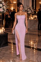 Jessica Bara Venusha Strapless Tube Crystal Fringe Gown