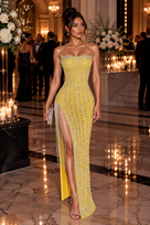 Jessica Bara Venusha Strapless Tube Crystal Fringe Gown