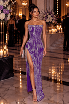 Jessica Bara Venusha Strapless Tube Crystal Fringe Gown