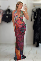 Jessica Bara Verizla Crystal Printed Halter Neck Gown