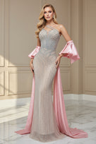 Jessica Bara Veroda Crystal One Shoulder Gown with Sleeves