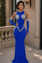 Jessica Bara Vex Crystal Cut Out Slit Gown with Gloves