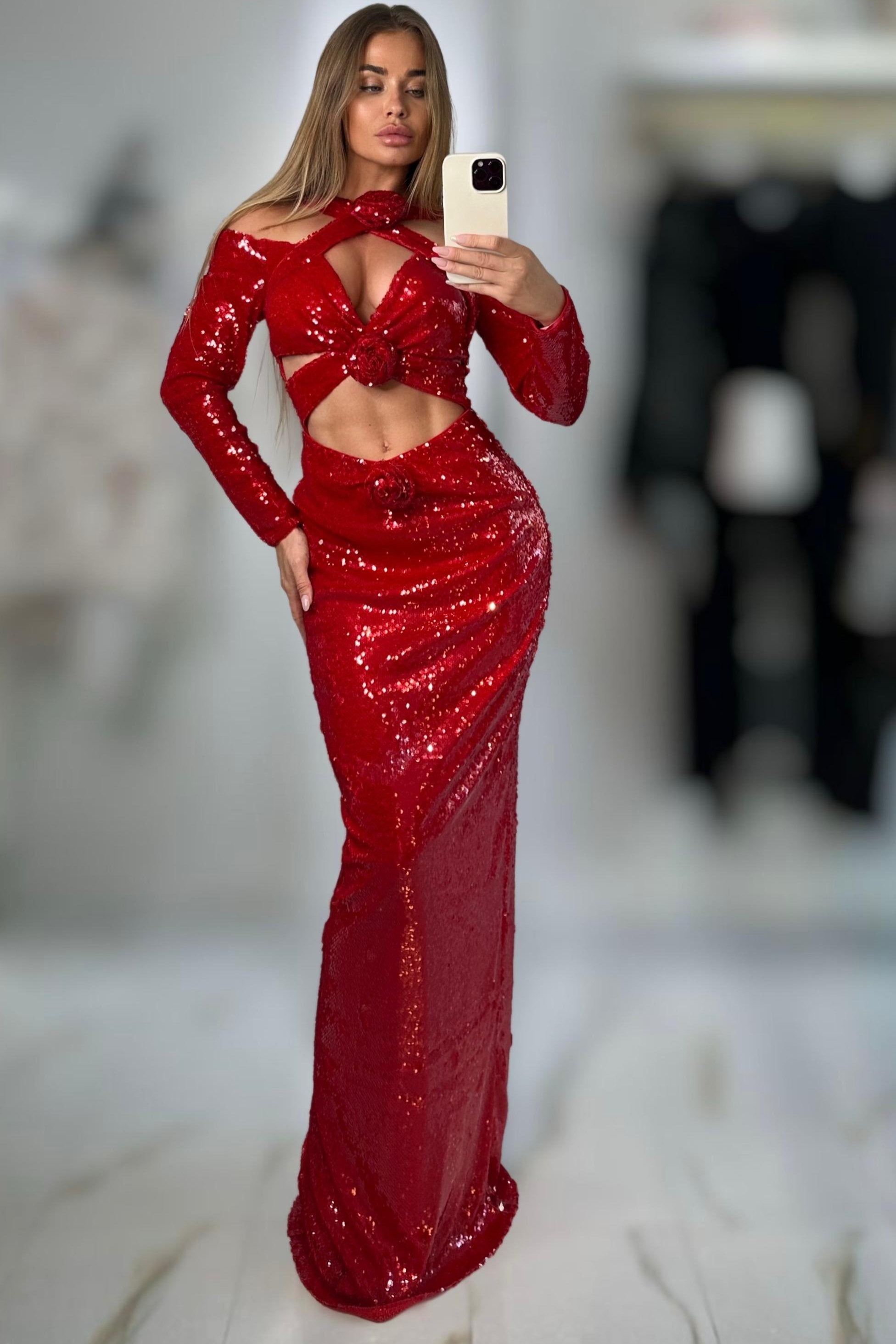 Jessica Bara Waria Sequin Cut Out Maxi Dress