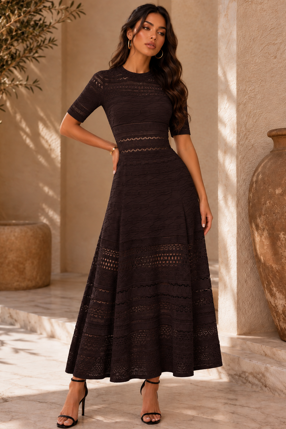 Jessica Bara Winkle 2 Knit Short Sleeve Maxi Dress
