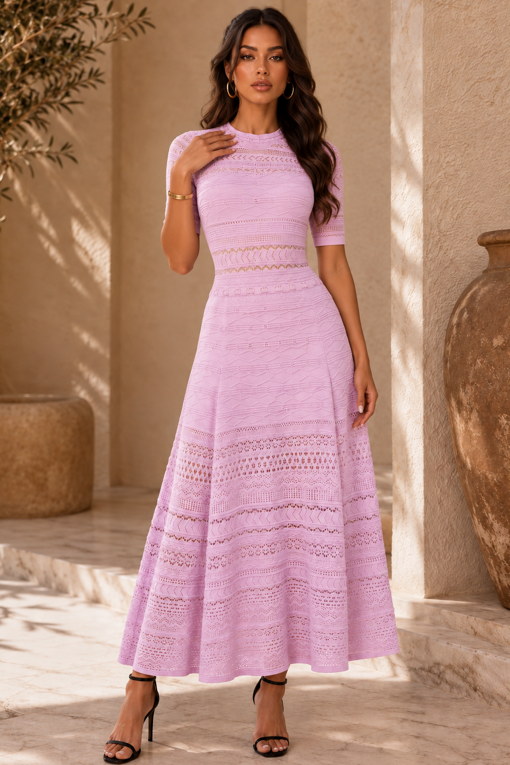 Jessica Bara Winkle 2 Knit Short Sleeve Maxi Dress