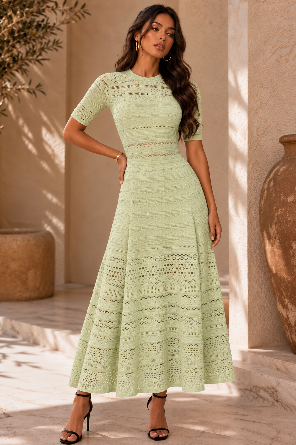 Jessica Bara Winkle 2 Knit Short Sleeve Maxi Dress