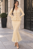 Jessica Bara Wynsie 2 Knit Crystal Button Peplum Top and Maxi Skirt Two Piece Set