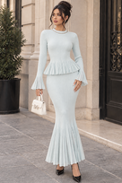 Jessica Bara Wynsie 3 Knit Peplum Top and Maxi Skirt Two Piece Set