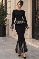 Jessica Bara Wynsie 3 Knit Peplum Top and Maxi Skirt Two Piece Set
