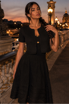 Jessica Bara Xenia Knit Gold Button Cardigan and Midi Dress Two Piece Set