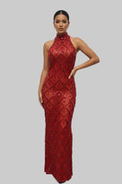 Jessica Bara Yasmeen Crystal Mesh Maxi Dress