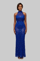Jessica Bara Yasmeen Crystal Mesh Maxi Dress