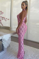 Jessica Bara Yasmeen Crystal Mesh Maxi Dress