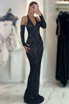 Jessica Bara Yassiera Halter Neck Crystal Gown