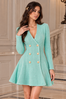 Jessica Bara Yukie Gold Button Long Sleeve Mini Dress