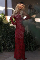 Jessica Bara Yuriko Halter Lace Flower Maxi Dress With Gloves